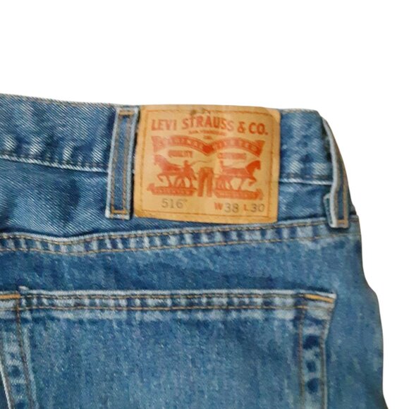 Levis 516 Jeans Straight Leg Mens W 38 X L 30 (fits 36" x 29") Dark Blue - Picture 2 of 4